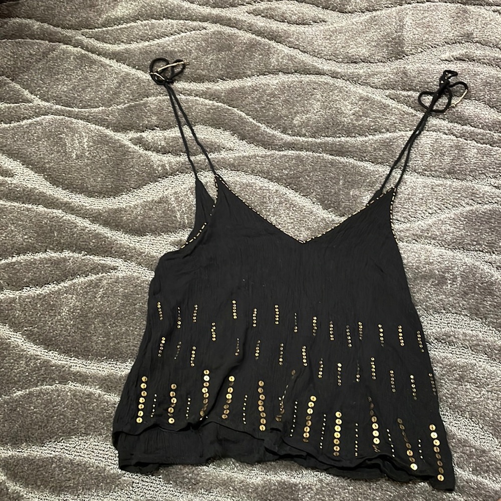 Black Solemio cami top with adjustable straps. Size small